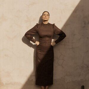 Long brown linen Dissh Elodie Dress NWT Size 6 AU